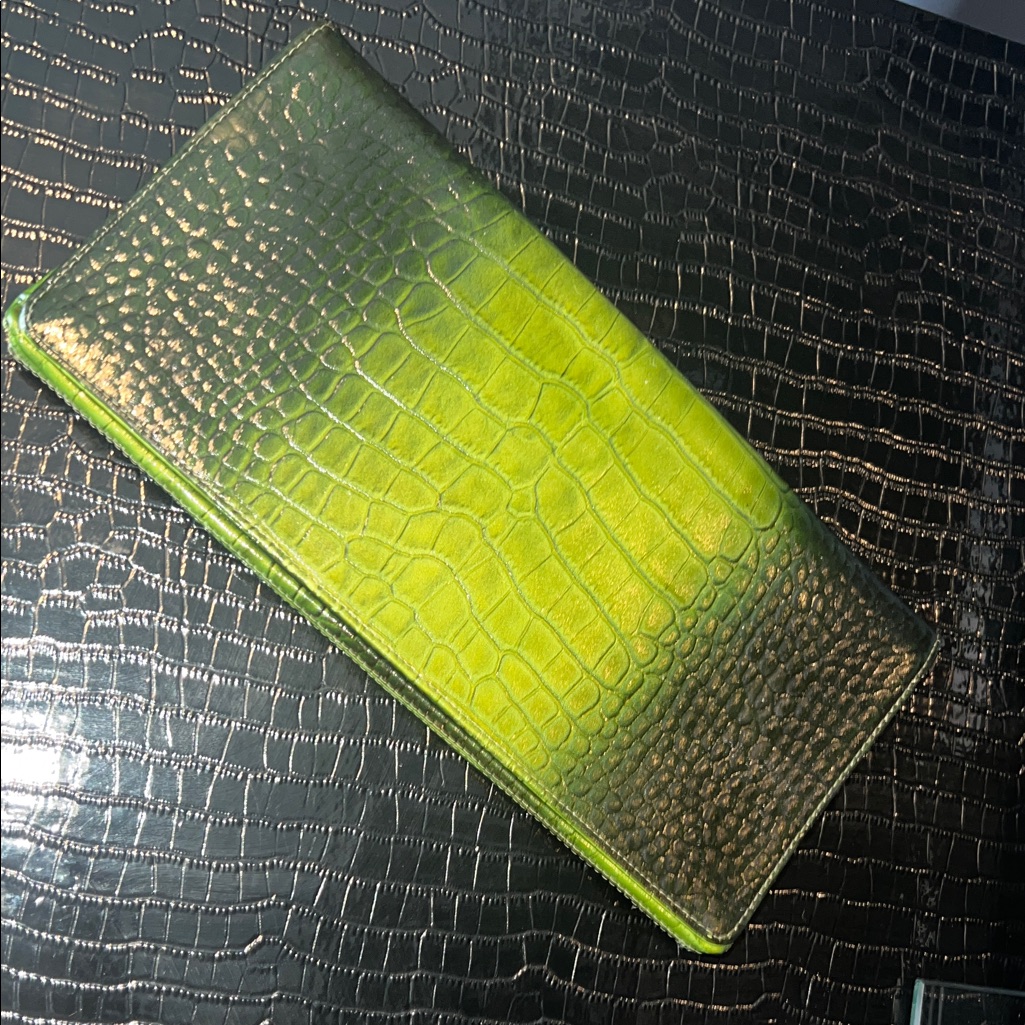Exotic Ombr Lime & Emerald Croc-Embossed Leather Clutch